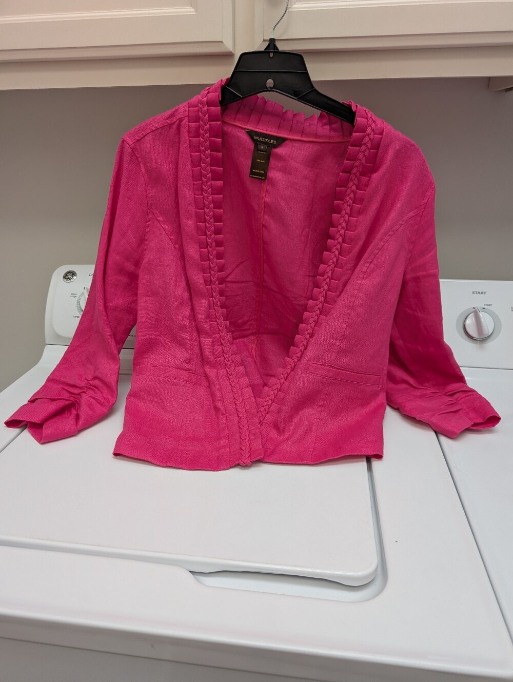 Multiples Bright Pink Open-Front Braided-Trim Top